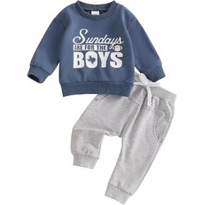 Toddler Baby Boy Football Outfit Football Embroidery Sweatshirt Pullover Casual Jogger Pant 2Pcs Fall Sport Clothes in Saudi Arabia