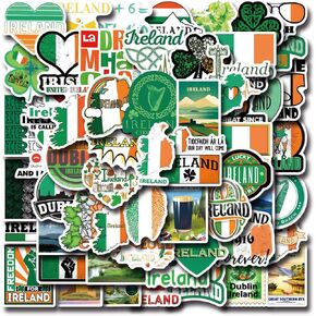 63Pcs Ireland Stickers Pack, Aesthetic Vinyl Waterproof Sticker Decals for Water Bottle,Laptop,Phone,Skateboard,Scrapbooking,Bumper for Kids Teens Adults for Party Supply Decor Favor