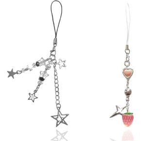 Meefisher 2 PCS Cute Y2K Phone Charm Aesthetic AccessoriesLanyard String for Bag Purse Backpack Wallet Pendants Decor (Star, Strawberry pink)