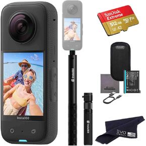 Insta360 X3 - Waterproof 360 Action Camera with 1/2" 48MP Sensors, 5.7K 360 HDR Video, 72MP 360 Photo, 4K Single-Lens, 60fps Me Mode, 2.29" Touchscreen, AI Editing |Bundle Includes Bullet time&512GB