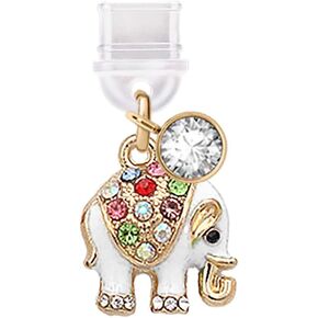 ELISE & FONDA TP389 Type-C USB Charging Port Anti Dust Plug Little Rainbow Crystal Elephant Cell Phone Charm for iPhone 15 /Samsung/OnePlus/Xiaomi/oppo Android Phones (White)