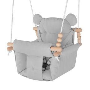 Baby Swing Indoor Outdoor, Secure Canvas Baby Swing, Toddler Swing Seat,Wooden Baby Hanging Swing for Infant,3-Point Adjustable Safety Harness,Mounting Hardware Included,Gift for Baby Boys Girls,White