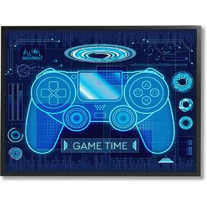 Stupell Industries Game Time Bold Blue Computer Theme Gaming Controller, Design by Ziwei Li, 48 x 36