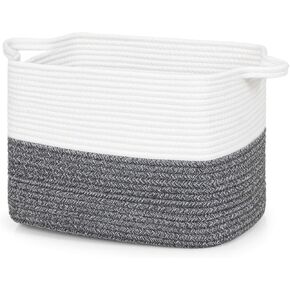 ZLG Cotton Rope Woven Basket with Handle -13.5 "x 11" x 9.5 ", Storage Organizer for Books, Toys, and Clothing, Decorative Basket for Living Room and Bathroom, Dark Grey