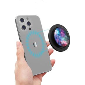 Adjustable Magnetic Phone Grip Compatible with MagSafe, Adapter Ring for Magnetic Included, Phone Holder, Wireless Charging Compatible - Blue Nebula Galaxy