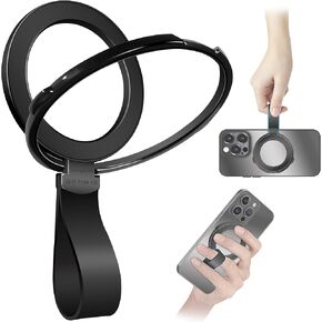 Large Magnetic Phone Holder for iPhone, Magnetic Cell Phone Grip Stand for Samsung Galaxy, Magnetic Kickstand for MagSafe Case (BK+BK)