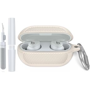 for Beats Solo Buds(2024) Case Cover with Cleaner Kit, Soft Silicone Shockproof Protective Cover Compatible with Beats Solo Buds True Wireless Earbuds Charging Case with Carabiner-Apricot
