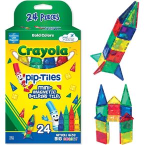 CreateOn Crayola Mini Magnetic PIP-Tiles, Building Set for Kids, Magnetic Building Toys for Kids, STEM Toys for Boys and Girls Ages 3+, 24-Piece Set (Bold)