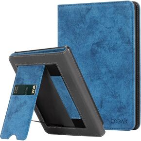 حافظة CoBak مع حامل لجهاز Kindle Paperwhite - غطاء متين من جلد البولي يوريثان مع خاصية التنبيه التلقائي للنوم، وفتحة للبطاقة، وميزة حزام اليد - يناسب جهاز Kindle Paperwhite من الجيل الحادي عشر مقاس 6.8 بوصات إصدار التوقيع 2021
