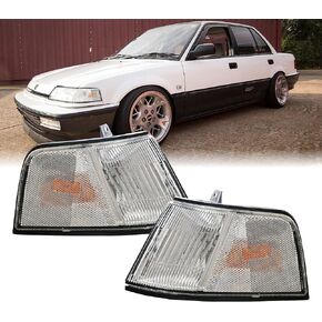 USR DEPO 90-91 Civic 3D Corner Lights - Front Cornering Parking Turn Signal Lamp Set (Left + Right) Compatible with 1990-1991 Honda Civic 3 Doors Hatchback (All Clear Lens)