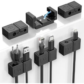 FlyCoco Double Door Magnetic Management Cable Clips, [Cable Smooth Adjustable] Adhesive Cable Clips Holder for Charger Wire, USB Cord, Office, Car, Desk Accessories, 6 Pack