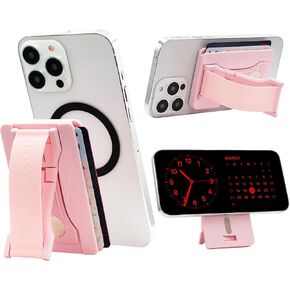 LoveHandle Phone Wallet with Kickstand and Adapter Ring for MagSafe, Phone Card Holder, Wireless Charging Compatible, Wallet Compatible with MagSafe - Light Pink