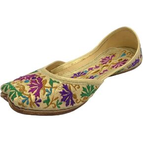 Women's Leather Flat Phulkari Shoes