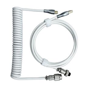 USB C Coiled Keyboard Cable - Gaming Keyboard Coil Cord ,Custom Type Braided Mechanical Keyboard Cable With Detachable Metal Aviator Wire, 1.5M USB-C to USB-A, Computer Decoration Keyboard Wire White