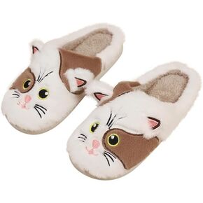 Menore Fuzzy Cat Slippers for Womens Soft Warm House Animal Slides Indoor Marshmallow Lightweight Slip-on Winter Slippers