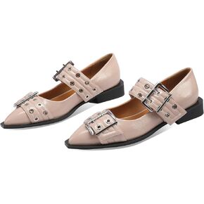 Ballerina Flats for Women Pointed Toe Flats With Studs Buckle Ballet Flats Comfortable low heeled flats