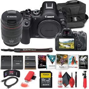 Canon EOS R6 Mark II Mirrorless Camera with 24-105mm f/4 Lens (5666C011) + 64GB Card + Case + Corel Photo Software + LPE6 Battery + Card Reader + More (INTL. Model) (Renewed)
