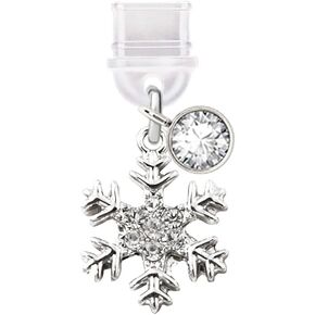 ELISE & FONDA TP298 Type-C USB Charging Port Anti Dust Plug Little Crystal Snowflake Cell Phone Charm for Samsung/Huawei/OnePlus/Xiaomi/oppo Android Phones (White)