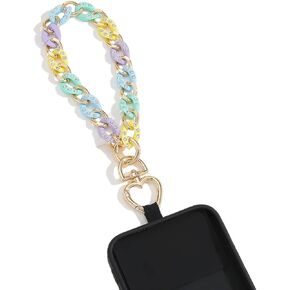 Female Handmade Shiny Bling Rainbow Colorful Resin Hoops Linked With Gold Metal Chain Charms Bracelet Wristlet Univer 2023 New Acrylic Phone Wristband Mobile anti-theft wristband