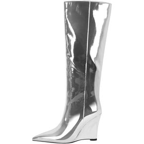 Richealnana Women's Knee High Boots for Women Zipper Up Wedge Heeled Boots