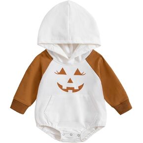 Baby long sleeve round tie hat pumpkin smiley face printed crawling suit 0-18M