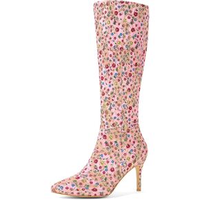 Perphy Floral Stiletto Heel Glitter Sequin Knee High Boots for Women
