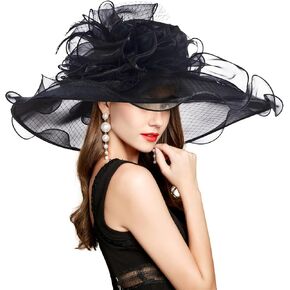 Kentucky Derby Hats for Women wGirls Ladies, Cloche Fascinator Hats Organza Tea Party Wedding Bridal Church Hats Purple and Black