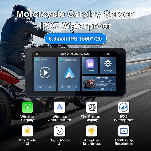 شاشة Carplay للدراجات النارية، Carplay Motorcycle TPMS، شاشة 6.3 بوصة مقاومة للماء للدراجات النارية Android Auto، نظام ملاحة GPS للدراجات النارية عبر Car Play/Android Auto in Kuwait