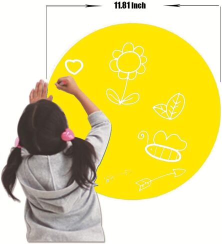 10 قطع ذاتية اللصق مقاس 11.8 × 11.8 بوصة، ملصقات ملصقات بنقاط دائرية جافة للمسح لغرفة الطفل ورياض الأطفال ورسومات تعليم الرسم على السبورة السوداء - ورق اتصال سبورة الطباشير (أصفر داكن) in Kuwait