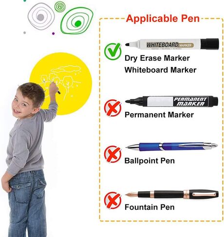 10 قطع ذاتية اللصق مقاس 11.8 × 11.8 بوصة، ملصقات ملصقات بنقاط دائرية جافة للمسح لغرفة الطفل ورياض الأطفال ورسومات تعليم الرسم على السبورة السوداء - ورق اتصال سبورة الطباشير (أصفر داكن) in Kuwait