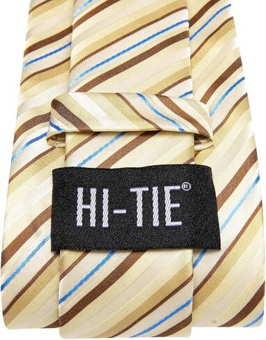 Hi-Tie Navy and Gold Stripe Ties Set For Men Woven Silk Necktie Flower Lapel Pin Pocket Square Cufflinks Wedding Party Business in Saudi Arabia