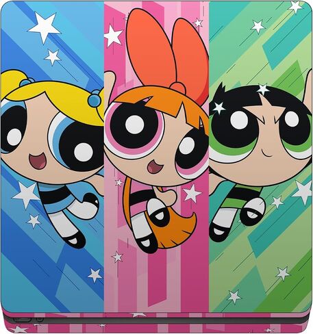 تصميمات غطاء الرأس مرخصة رسميًا من مجموعة Powerpuff Girls Group ذات رسومات كبيرة الحجم من الفينيل غطاء لاصق للألعاب متوافق مع جهاز Sony PlayStation 4 PS4 Slim Console ووحدة التحكم DualShock 4 in Kuwait
