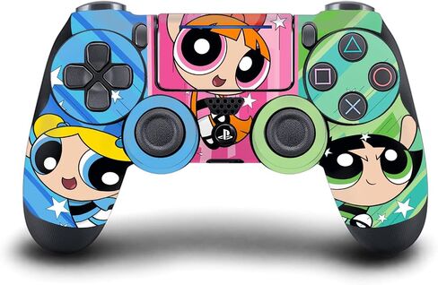 تصميمات غطاء الرأس مرخصة رسميًا من مجموعة Powerpuff Girls Group ذات رسومات كبيرة الحجم من الفينيل غطاء لاصق للألعاب متوافق مع جهاز Sony PlayStation 4 PS4 Slim Console ووحدة التحكم DualShock 4 in Kuwait