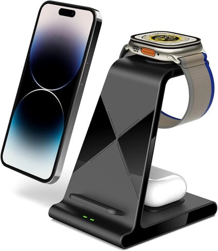 قاعدة شحن لاسلكية لأجهزة Apple المتعددة، قاعدة شحن لاسلكية 3 في 1 لأجهزة iPhone 15/14/13/12/Pro/Max/XS/XR، شاحن لاسلكي سريع لساعة Apple Ultra 2/9/8/7/6/5 /4/3/2، إيربودز برو 2/3 in Kuwait