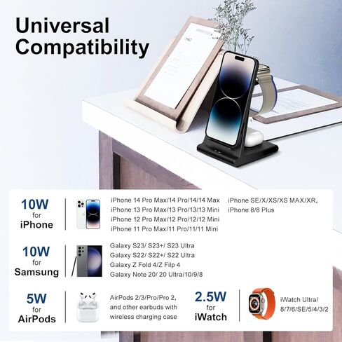 قاعدة شحن لاسلكية لأجهزة Apple المتعددة، قاعدة شحن لاسلكية 3 في 1 لأجهزة iPhone 15/14/13/12/Pro/Max/XS/XR، شاحن لاسلكي سريع لساعة Apple Ultra 2/9/8/7/6/5 /4/3/2، إيربودز برو 2/3 in Kuwait