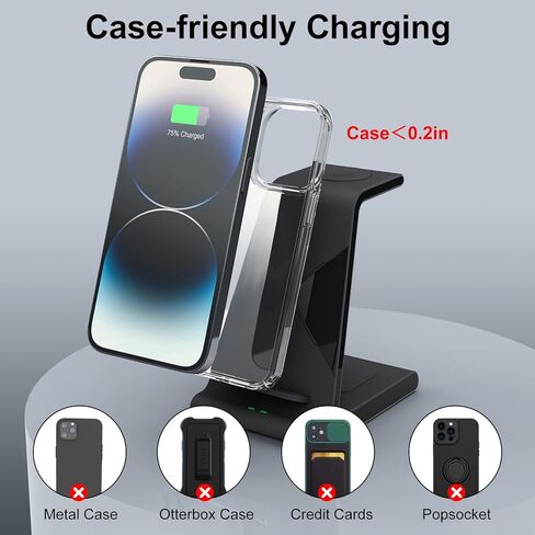 قاعدة شحن لاسلكية لأجهزة Apple المتعددة، قاعدة شحن لاسلكية 3 في 1 لأجهزة iPhone 15/14/13/12/Pro/Max/XS/XR، شاحن لاسلكي سريع لساعة Apple Ultra 2/9/8/7/6/5 /4/3/2، إيربودز برو 2/3 in Kuwait
