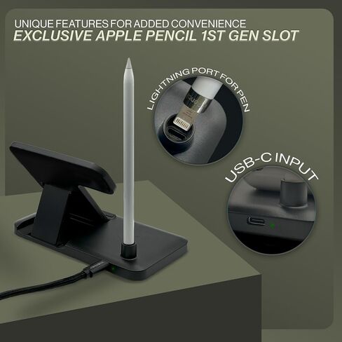 Fast Wireless Charging Station 4-in-1 for iPhone 15/14/13/12/11/Pro/Pro Max, Apple Watch 9/8/Ultra 2/Ultra/SE/7/6/5/4/3/2, AirPods Pro/3/2/1, Apple Pencil - Foldable Stand, Black in Saudi Arabia