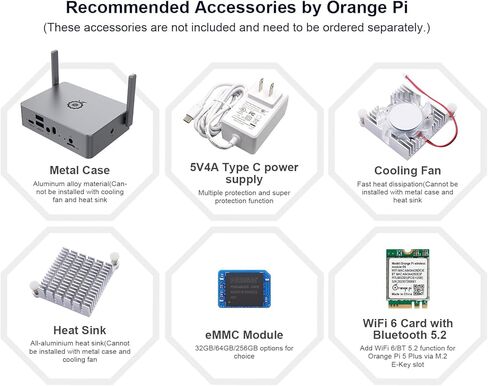 Orange Pi 5 Plus 4GB LPDDR4/4x Rockchip RK3588 8-Core 64-Bit كمبيوتر لوحي واحد مع وحدة eMMC سعة 32 جيجابايت، لوحة تطوير تعمل بنظام تشغيل Orange Pi/Linux/Ubuntu/Debian/Android (4GB+32GB eMMC) in Saudi Arabia