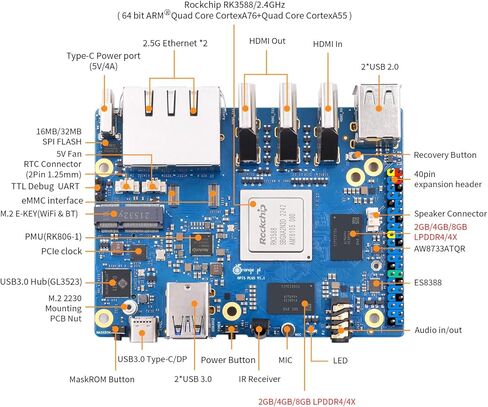Orange Pi 5 Plus 4GB LPDDR4/4x Rockchip RK3588 8-Core 64-Bit كمبيوتر لوحي واحد مع وحدة eMMC سعة 32 جيجابايت، لوحة تطوير تعمل بنظام تشغيل Orange Pi/Linux/Ubuntu/Debian/Android (4GB+32GB eMMC) in Saudi Arabia