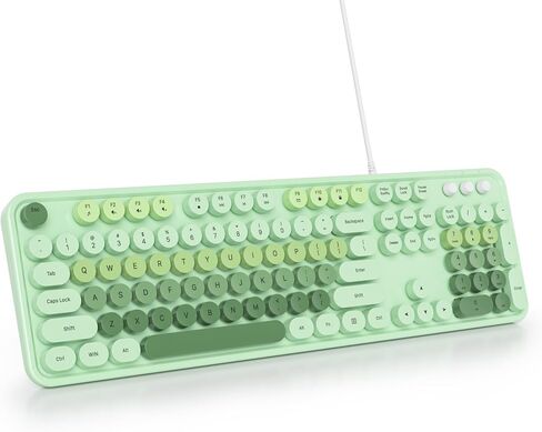 Retro Punk Keyboard,Full Size Typewriter Green Keyboard Floating Key Design, Wired USB, with Foldable Stands Compatible with PC/Mac/Laptop/Computer Keyboard(Green) in Saudi Arabia