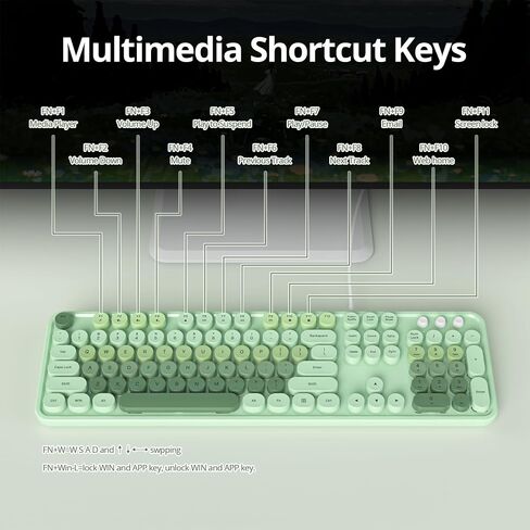 Retro Punk Keyboard,Full Size Typewriter Green Keyboard Floating Key Design, Wired USB, with Foldable Stands Compatible with PC/Mac/Laptop/Computer Keyboard(Green) in Saudi Arabia