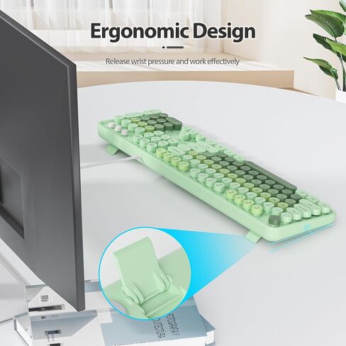 Retro Punk Keyboard,Full Size Typewriter Green Keyboard Floating Key Design, Wired USB, with Foldable Stands Compatible with PC/Mac/Laptop/Computer Keyboard(Green) in Saudi Arabia