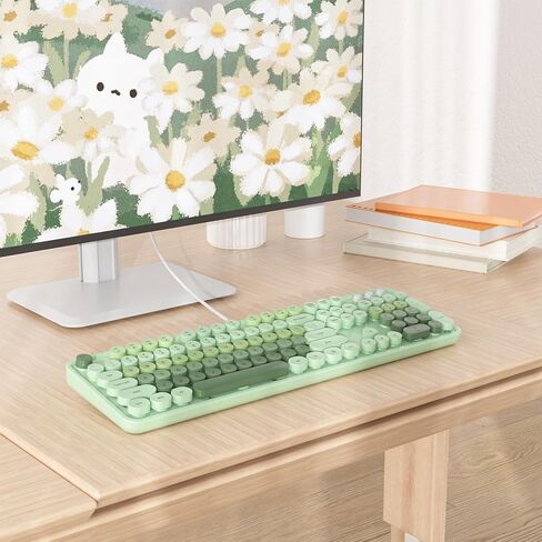 Retro Punk Keyboard,Full Size Typewriter Green Keyboard Floating Key Design, Wired USB, with Foldable Stands Compatible with PC/Mac/Laptop/Computer Keyboard(Green) in Saudi Arabia