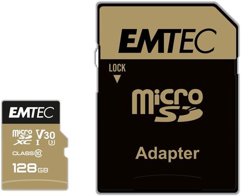 Emtec SPEEDIN' microSD Class 10 V30 UHS-I U3 (512GB) - Read & Write Speed up to 100 MB/s - Micro SDXC - with Adaptor - Black/Gold in Kuwait
