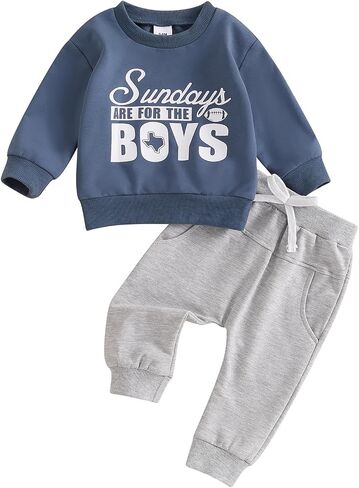 Toddler Baby Boy Football Outfit Football Embroidery Sweatshirt Pullover Casual Jogger Pant 2Pcs Fall Sport Clothes in Saudi Arabia