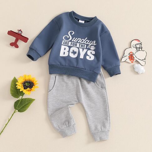 Toddler Baby Boy Football Outfit Football Embroidery Sweatshirt Pullover Casual Jogger Pant 2Pcs Fall Sport Clothes in Saudi Arabia