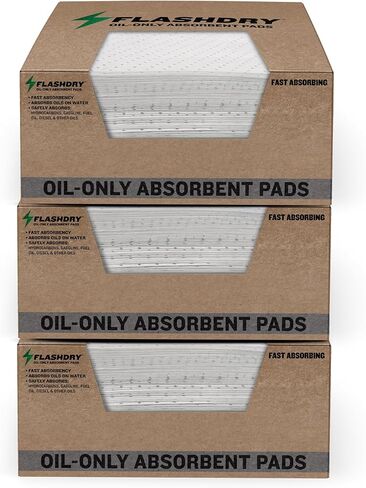 FlashDry Oil Absorbent Pads – High Absorbency of Oil-Based Liquids, Water-Repellent, Tear-Resistant, Premium Mats, Ideal for Garage, Driveway, Automotive, Marine Use, 17.5" x 13.5", 100-Count Box in Saudi Arabia