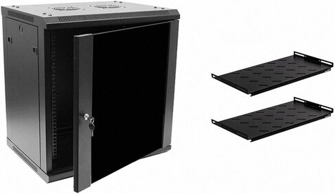 NavePoint 12U Deluxe IT Wallmount Cabinet Enclosure 19-Inch Server Network Rack with Locking Glass Door 16-Inches Deep Black with Shelves in Saudi Arabia
