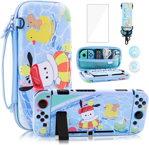 GOODVANCE Blue Carrying Case for Nintendo Switch OLED, Cute Pocha Dog Portable Hardshell Travel Carry Case, Switch OLED Accessories Bundle with PC Case, Screen Protector, Shoulder Strap and Thumb Caps in Saudi Arabia