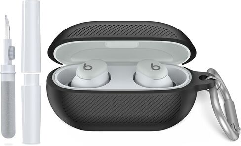 for Beats Solo Buds(2024) Case Cover with Cleaner Kit, Soft Silicone Shockproof Protective Cover Compatible with Beats Solo Buds True Wireless Earbuds Charging Case with Carabiner-Apricot in Saudi Arabia